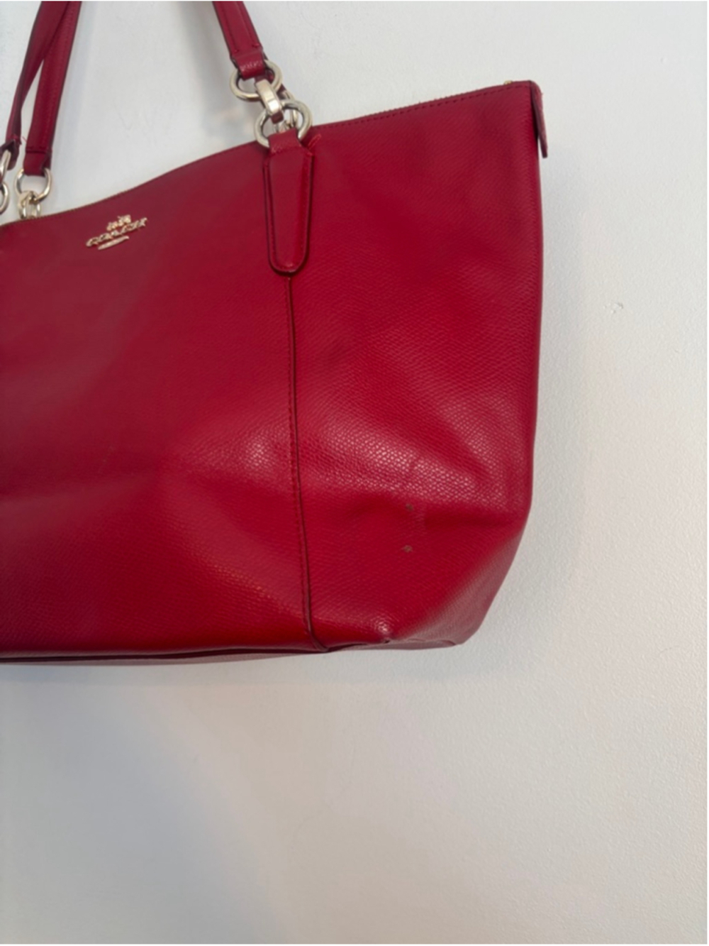 Coach Red Leather Double Strap Hand Bag Tote Bag Classic Career Luxury - Picture 3 of 11